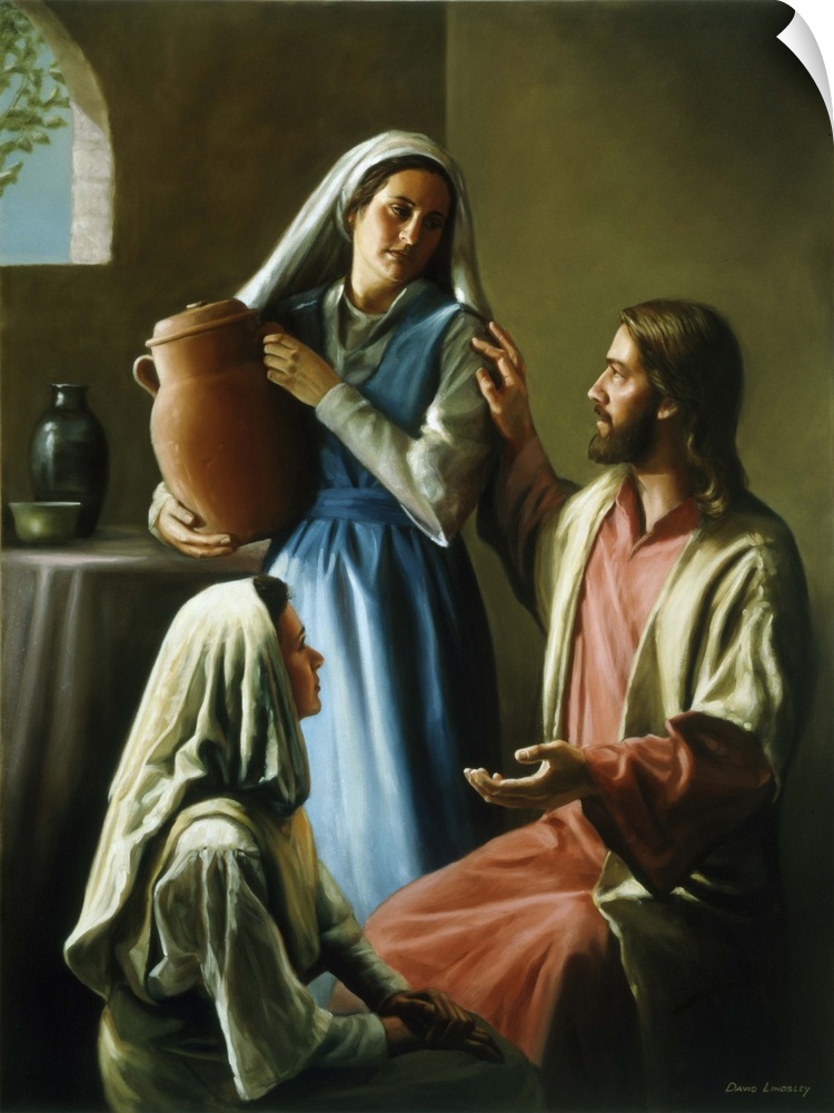 Jesus talking with Mary and Martha.