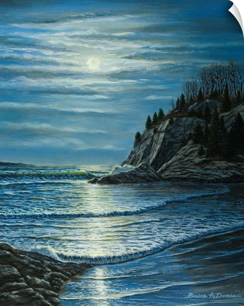 Contemporary artwork of a moonlit seascape.