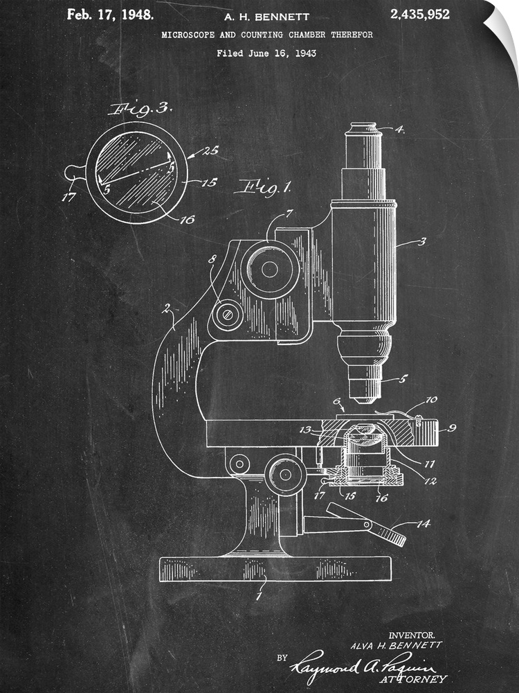 Black and white diagram showing the parts of a microscope.