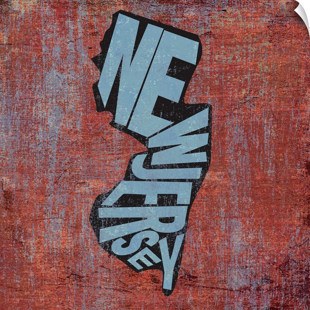 Contemporary typography art of a state outline against a grungy distressed background.