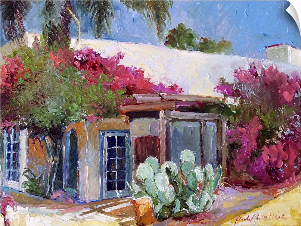 Contemporary painting of a rural countryside house.