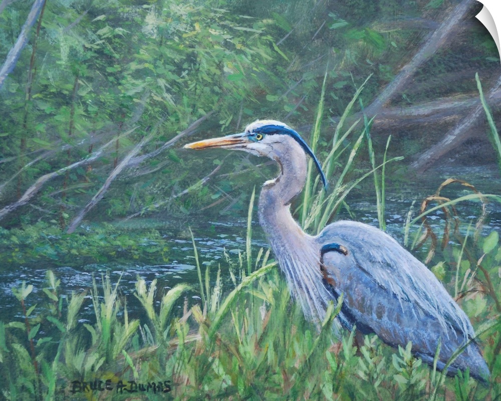 Contemporary artwork of a great blue heron.