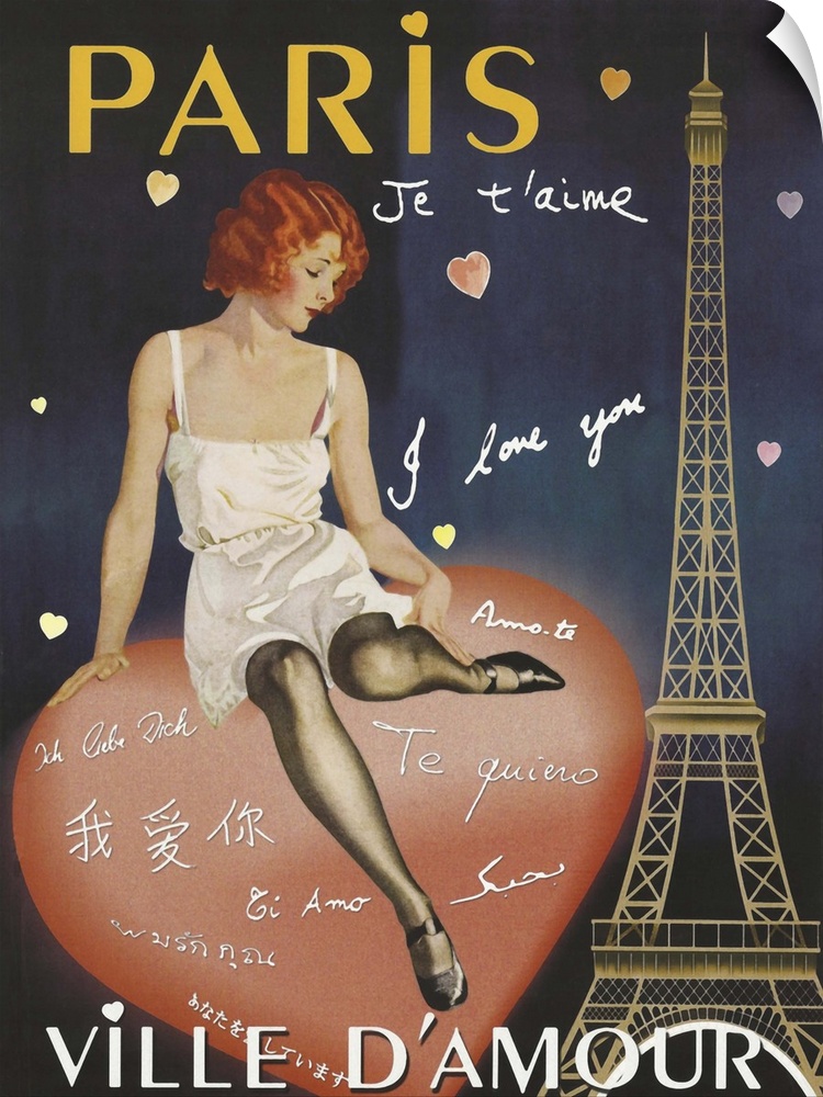 Paris I Love You, Ville D'Amour, vintage Paris poster
