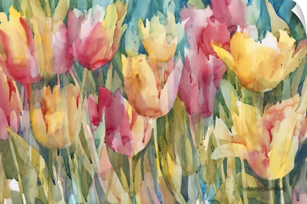 Contemporary watercolor painting of flowers.