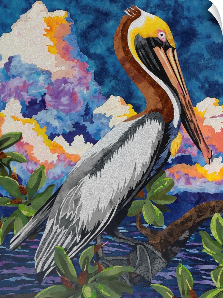 Contemporary colorful painting of a pelican.