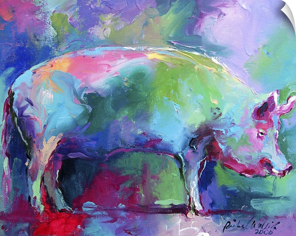 Contemporary vibrant colorful painting of a pig