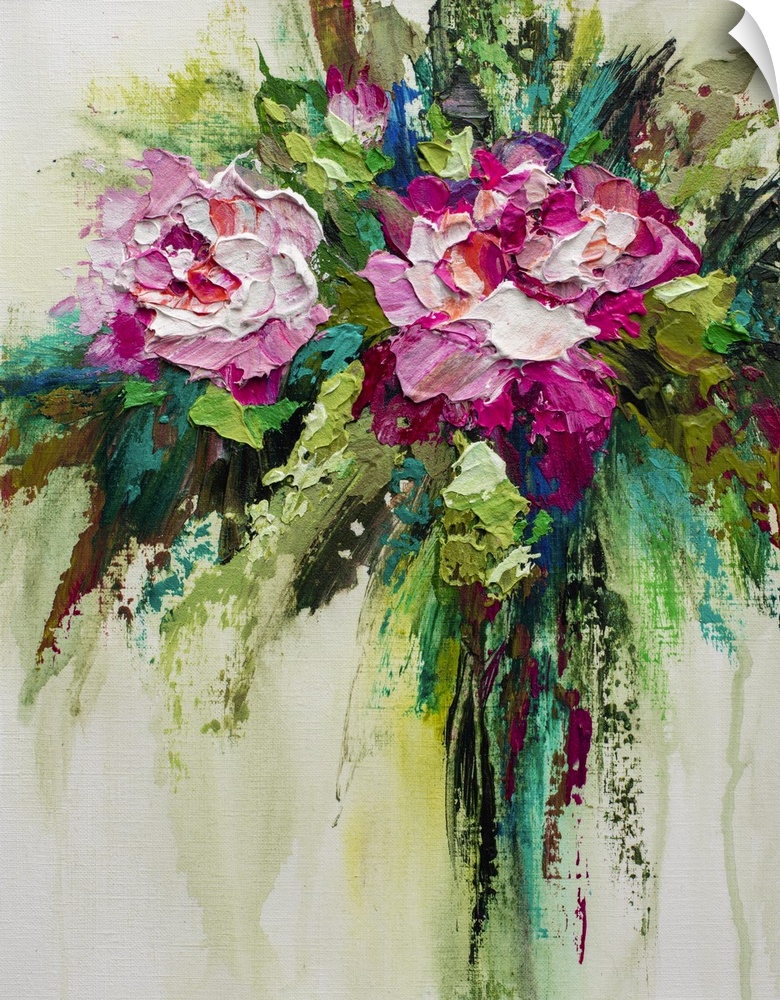 Fine art abstract floral painting of pink roses by contemporary artist Melissa McKinnon affordable flower art prints avail...