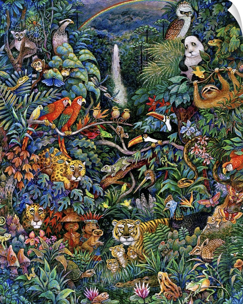 Portrait of animals of South American rainforest.