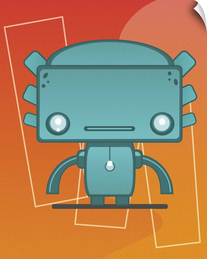 Illustration of a cute little blue robot.