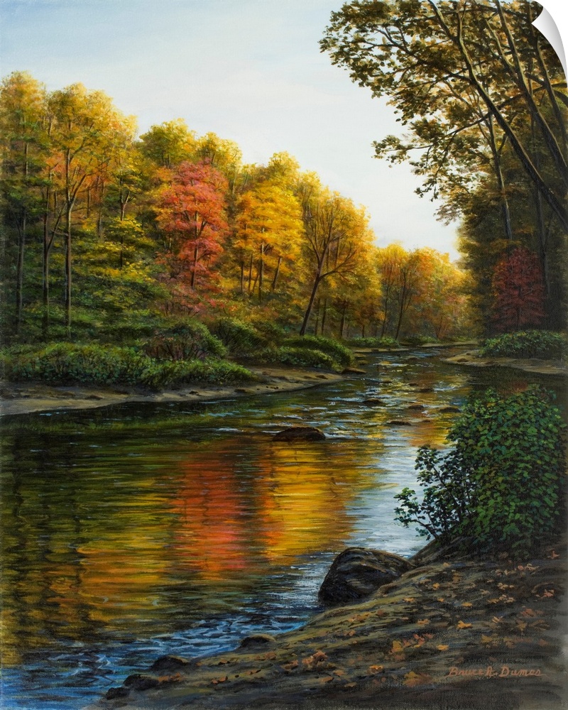 Contemporary artwork of a river in the fall.