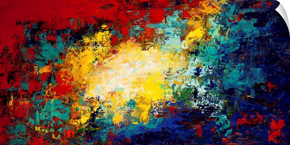 Contemporary abstract painting in primary colors.
