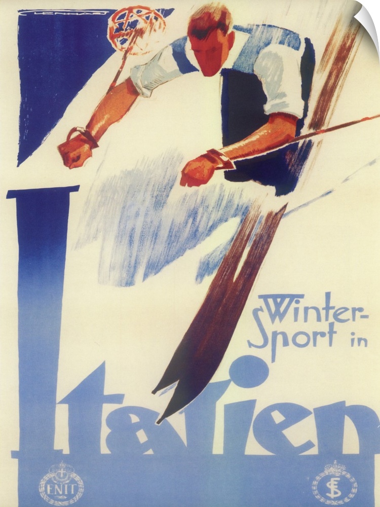 Vintage poster advertisement for Skiing.