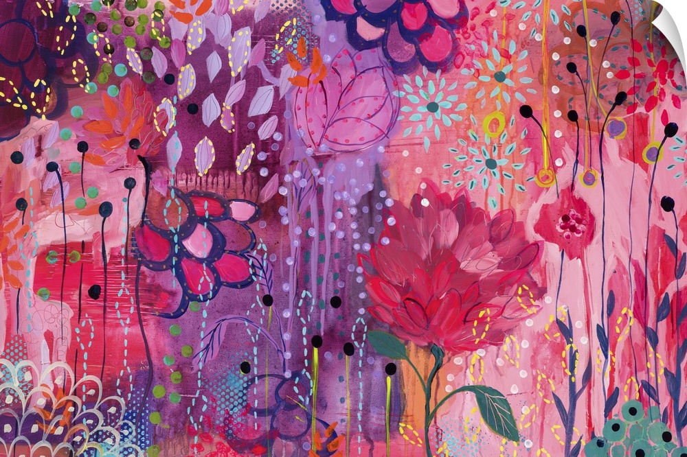 Contemporary painting of a vibrant wildly colored flowers.