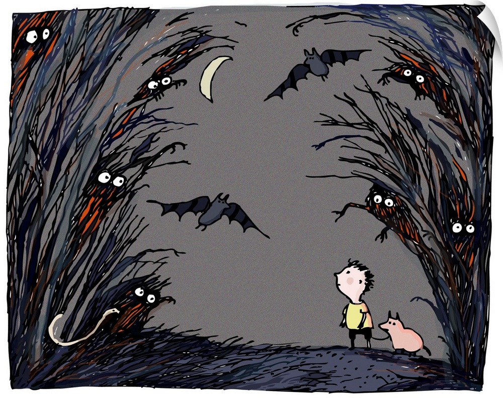 kid, pig, bats, moon, night, spookyhalloween