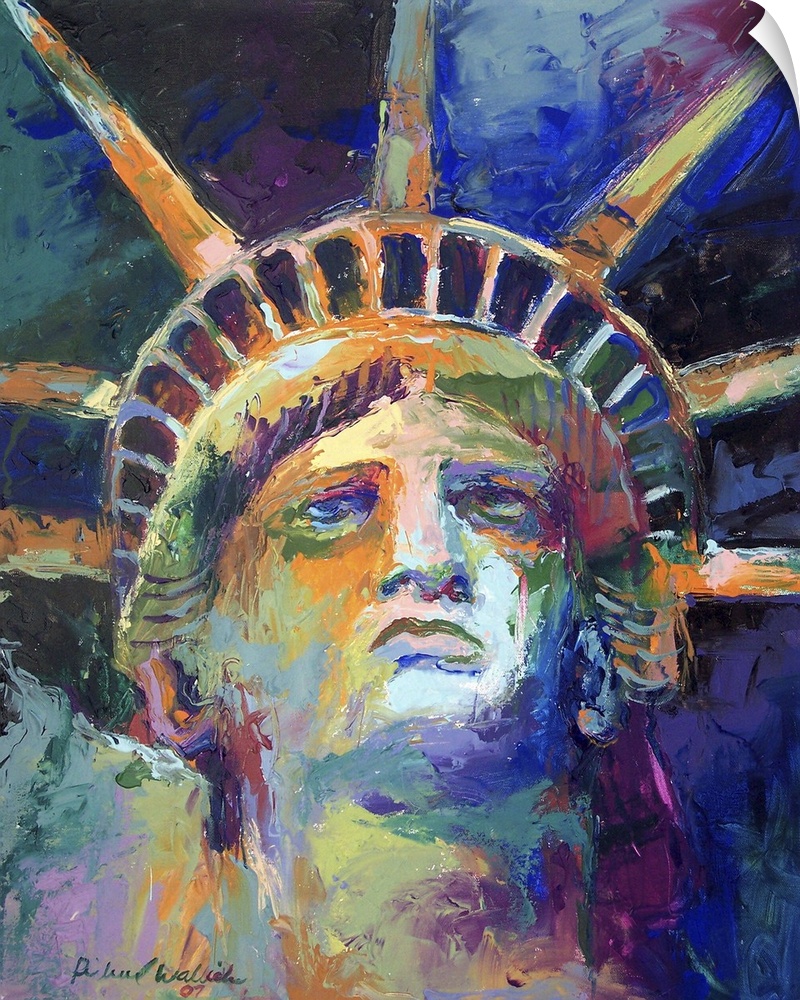 Contemporary vibrant colorful painting of the statue of liberty's head.