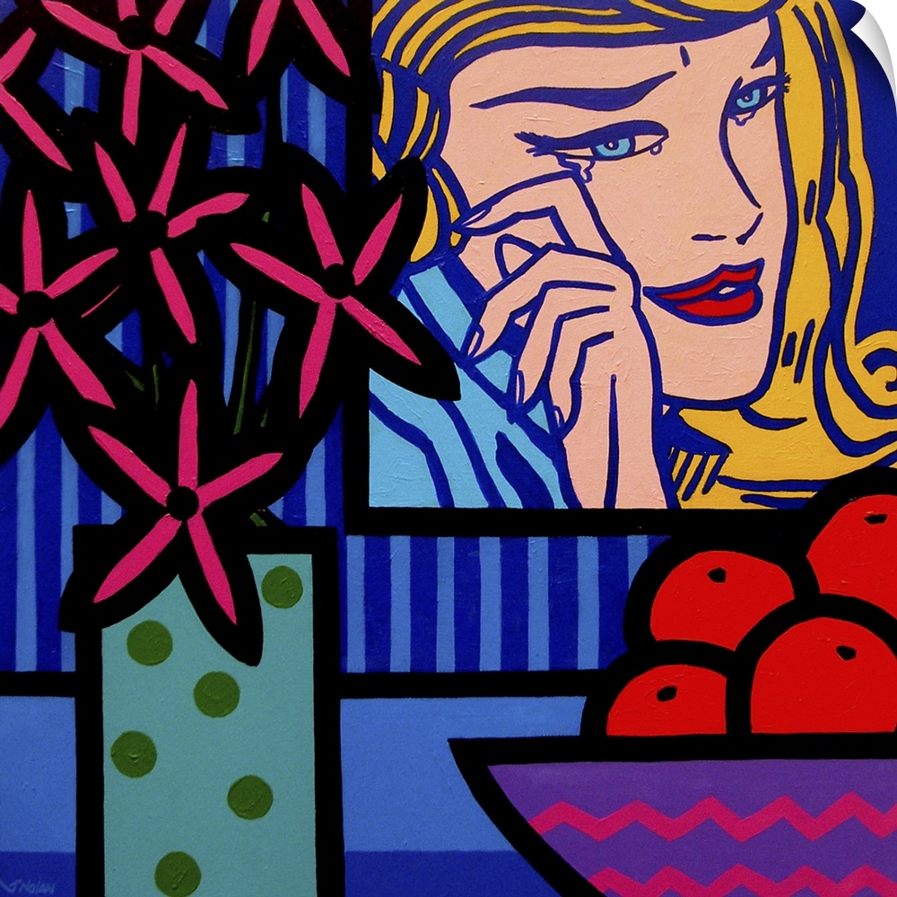 Still Life With Lichtenstein Crying Girl, flowers, fruits