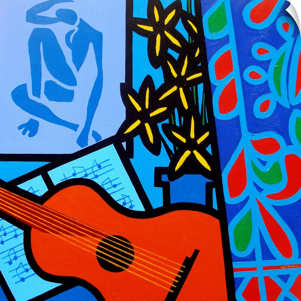 Still Life With Matisse 2, flowers, guitar, music