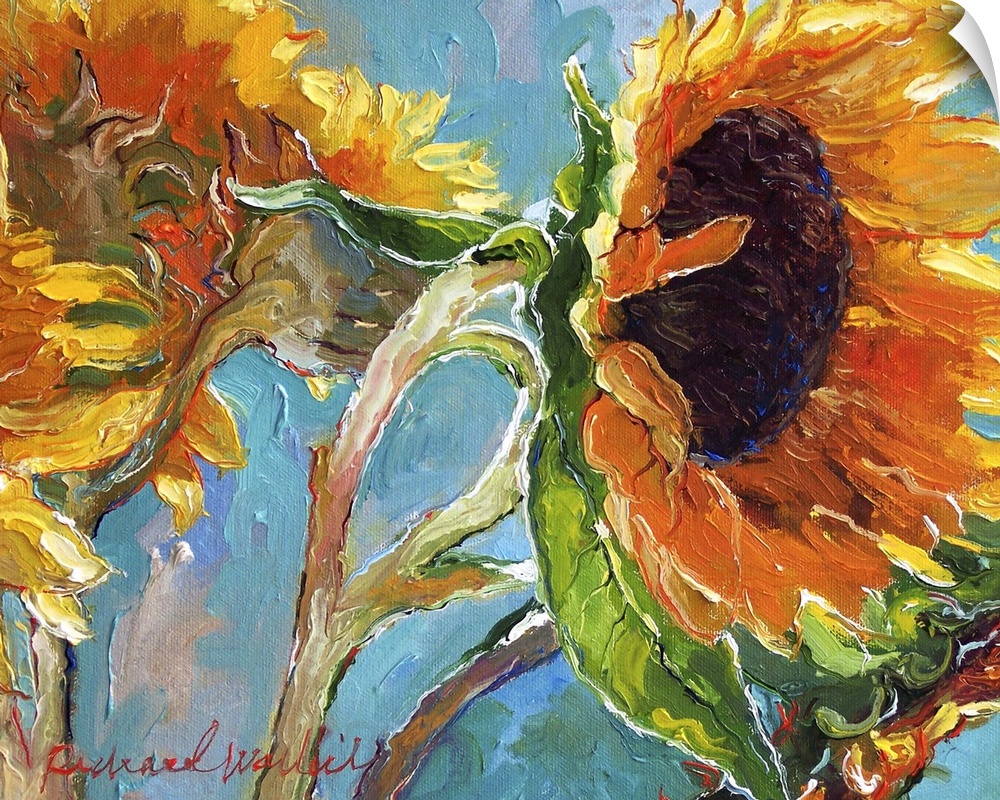 Contemporary colorful painting of sunflowers.