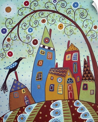 Swirl Tree Bird and Houses