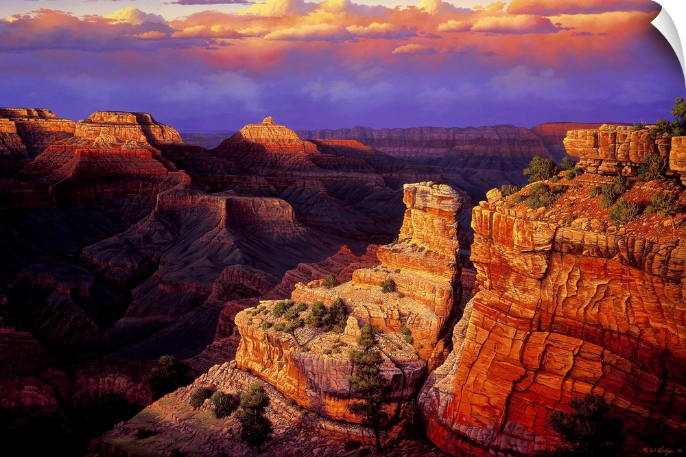 Contemporary landscape painting of the Grand Canyon at sunset.