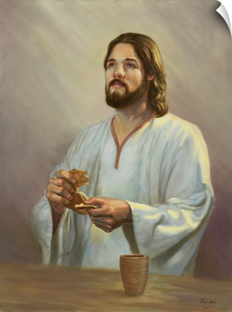 Jesus holding bread.