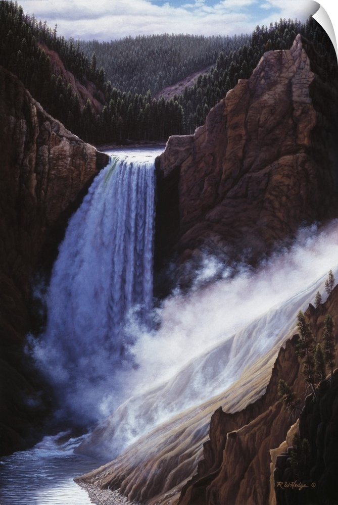A flowing waterfall in Yellowstone National Park.