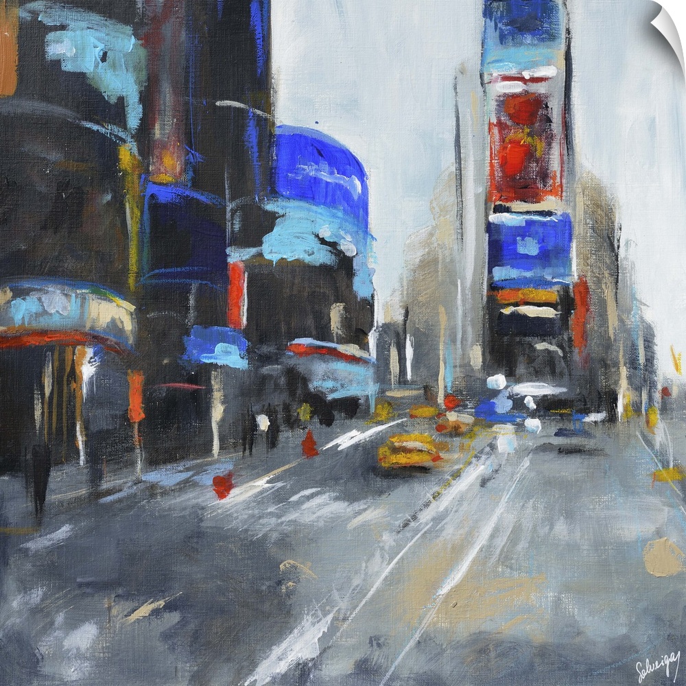 Contemporary painting of a Times Square in New York City.