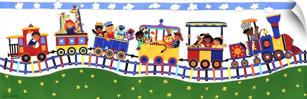 Illustration of children on a train.