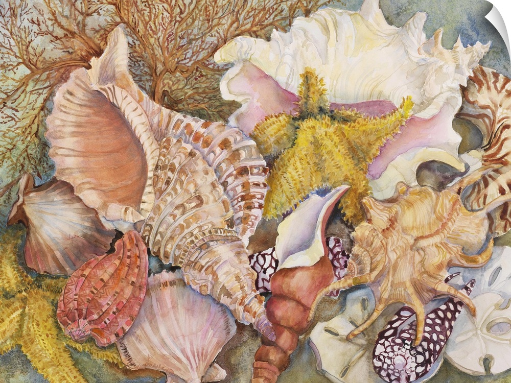 Colorful contemporary painting of seashells.