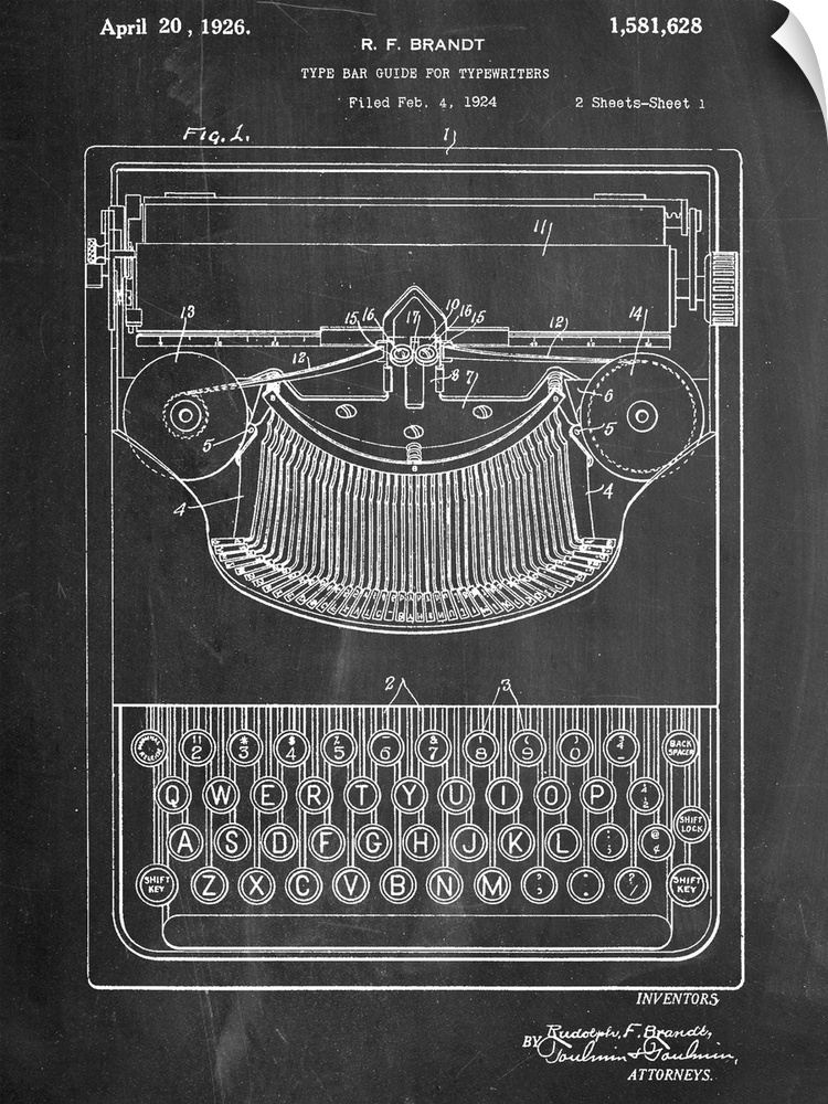 Black and white diagram showing the parts of a typewriter bar.
