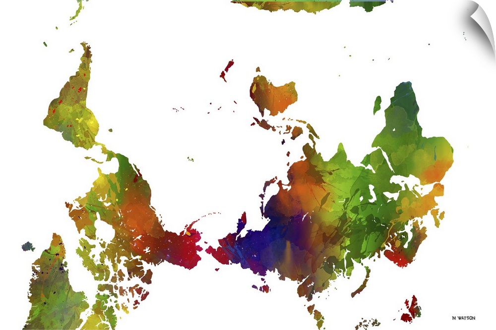 Contemporary colorful watercolor world map.