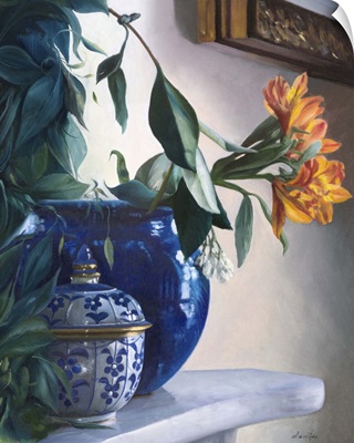 Vaso Blu e Fiore Arancione