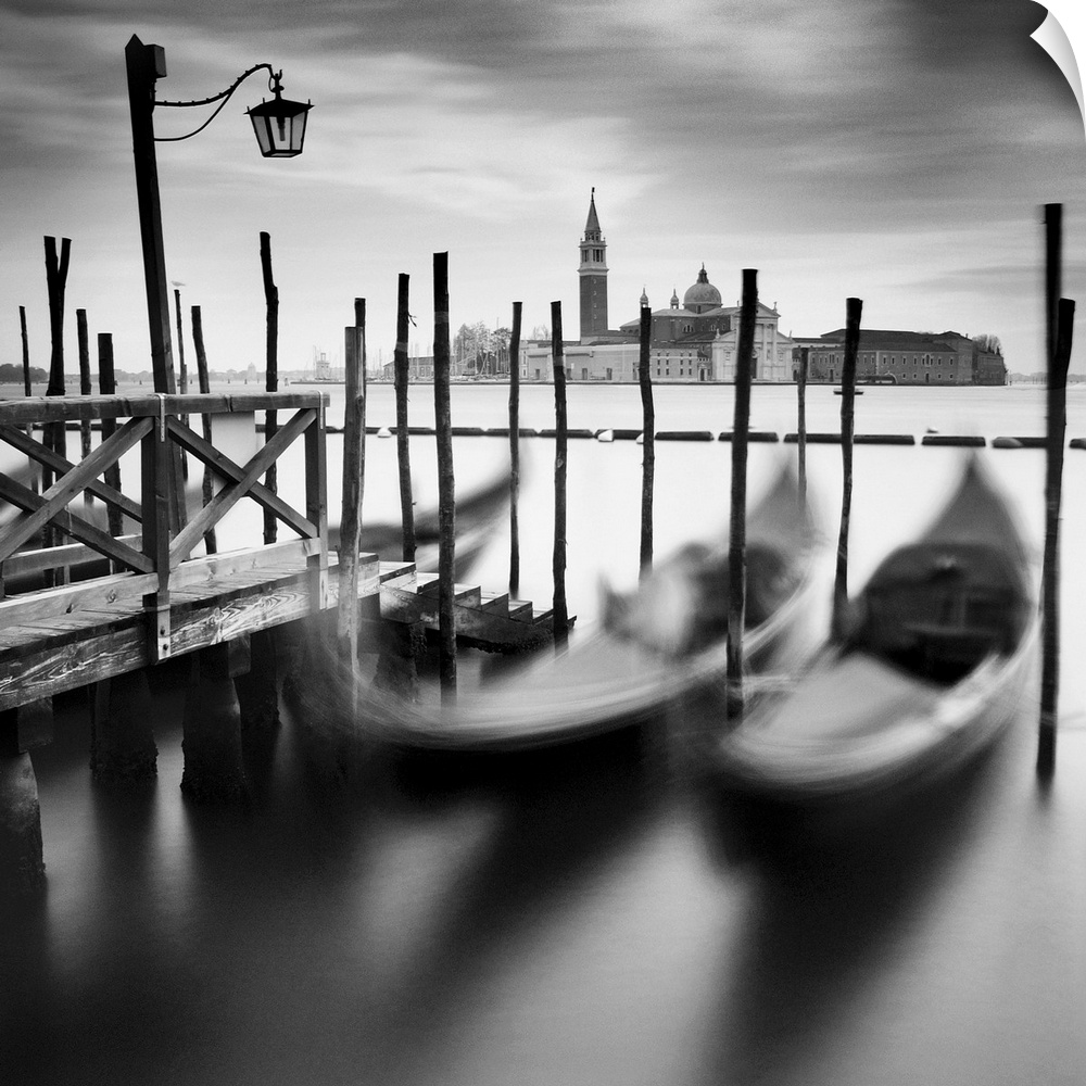 Venice Gondolas, black and white photography