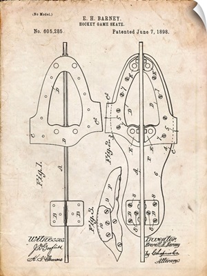 Vintage Parchment 1898 Hockey Skate Patent Poster