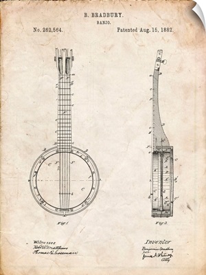 Vintage Parchment Banjo Mandolin Patent Poster