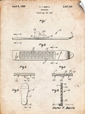 Vintage Parchment Berta Magnetic Boot Snowboard Patent Poster