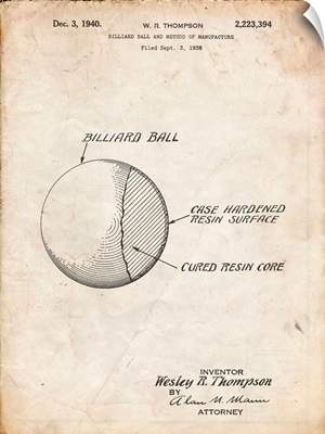 Vintage Parchment Billiard Ball Patent Poster