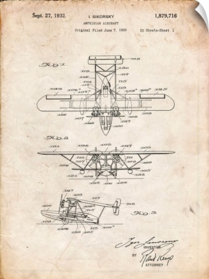 Vintage Parchment Biwing Seaplane Patent Print