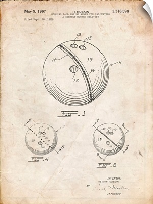 Vintage Parchment Bowling Ball 1967 Patent Poster