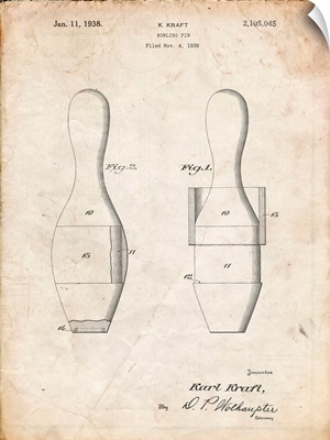 Vintage Parchment Bowling Pin 1938 Patent Poster