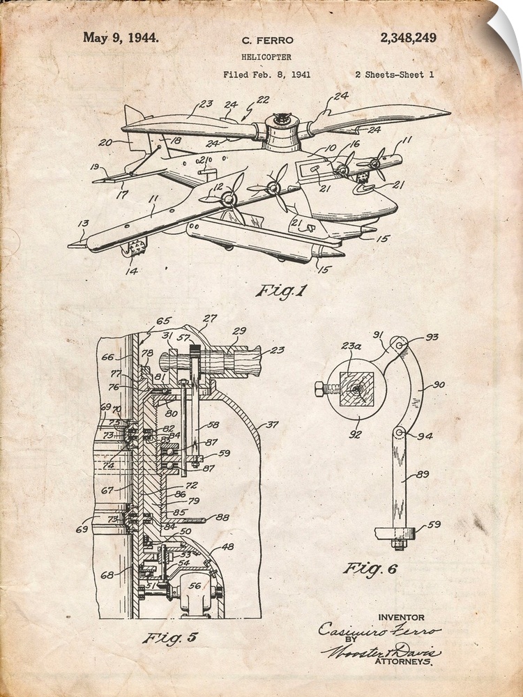 Vintage Parchment Early Helicopter Patent Poster