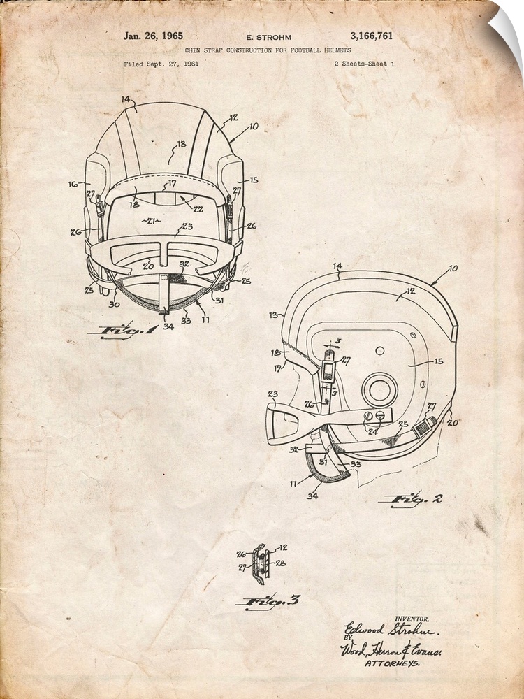 Vintage Parchment Face Mask Football Helmet 1965 Patent