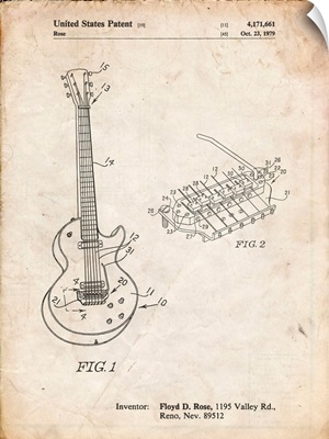 Vintage Parchment Floyd Rose Guitar Tremolo Patent Poster