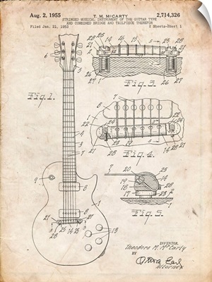 Vintage Parchment Gibson Les Paul Guitar Patent Poster