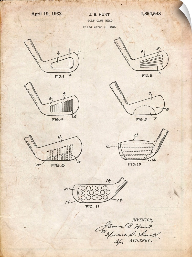 Vintage Parchment Golf Club Head Patent Poster