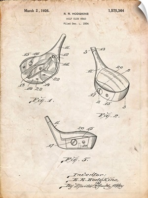 Vintage Parchment Golf Fairway Club Head Patent Poster