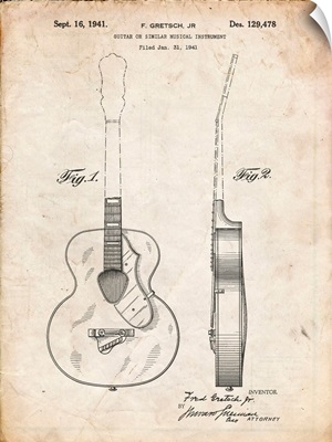Vintage Parchment Gretsch 6022 Rancher Guitar Patent Poster