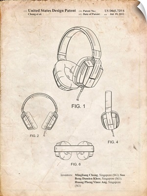 Vintage Parchment Headphones Patent Poster