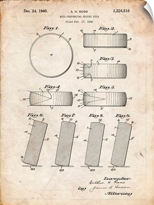 Vintage Parchment Hockey Puck Patent Poster