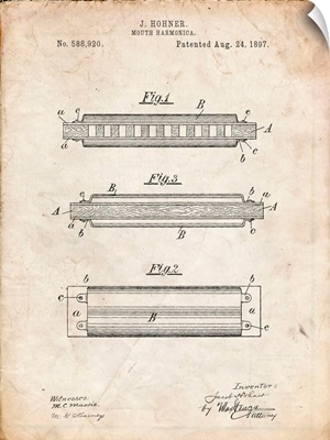 Vintage Parchment Hohner Harmonica Patent Poster